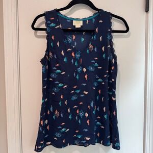 Maeve Sleeveless Blouse Turtle Terrapin Print‎ Scalloped Trim Casual Top Size 4